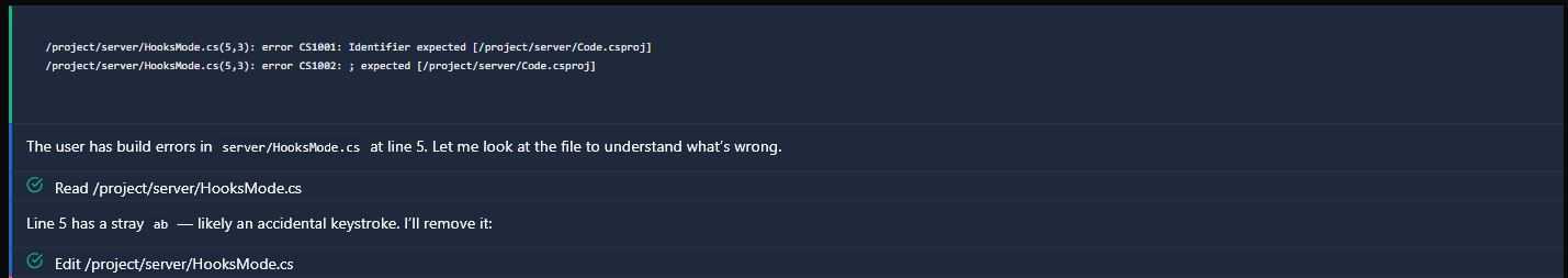 AutoFix injecting build errors as chat messages