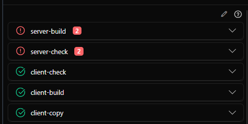 Build panel showing errors from builds