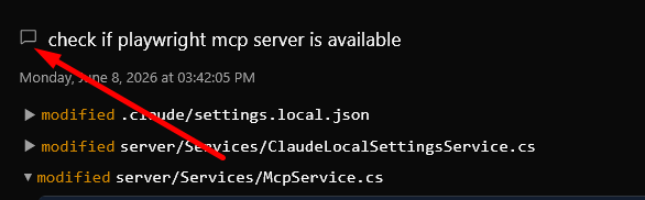 Chat icon in commit list linking to the associated chat conversation