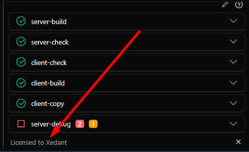Licensing info line at bottom of status panel