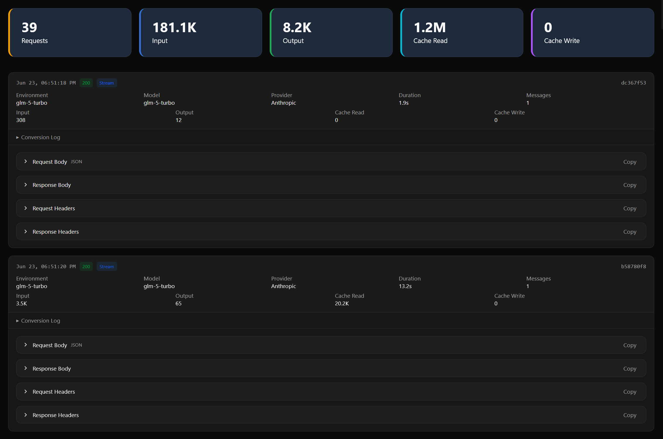 Xedant Agent proxy traffic viewer web interface
