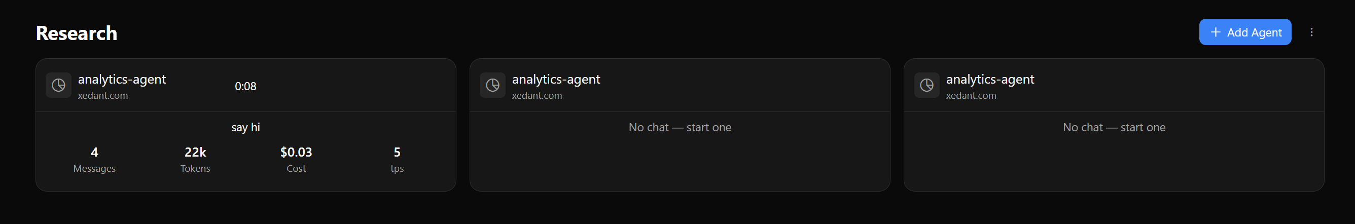 A workspace — a grid of live agent chats