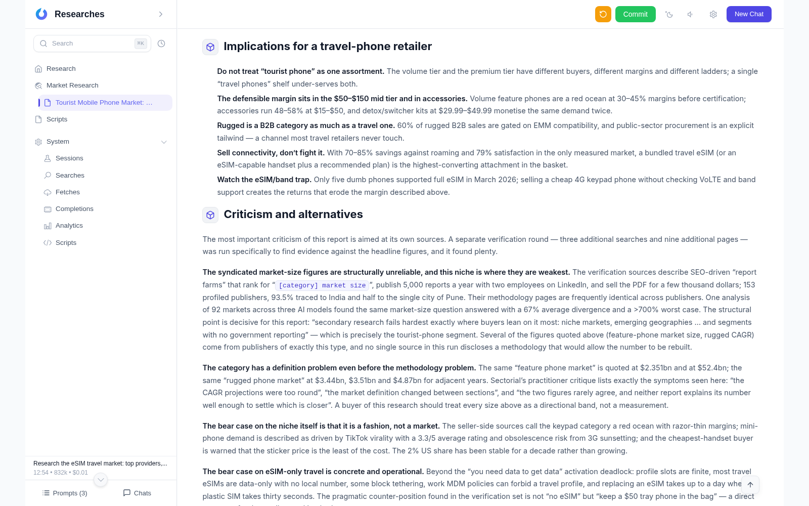 The report's Implications for a travel-phone retailer section: strategic conclusions and ideas generated from the collected facts
